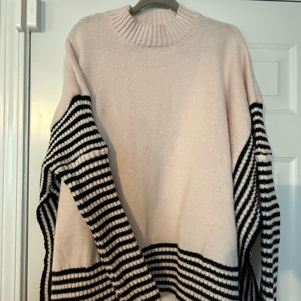 Cozy Tan & Black Striped Womens Sweater